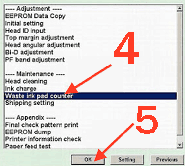 how to reset epson t60 printer counter